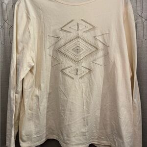 Ralph Lauren Southwestern Cream Beaded Sequins Long Sleeve Shirt